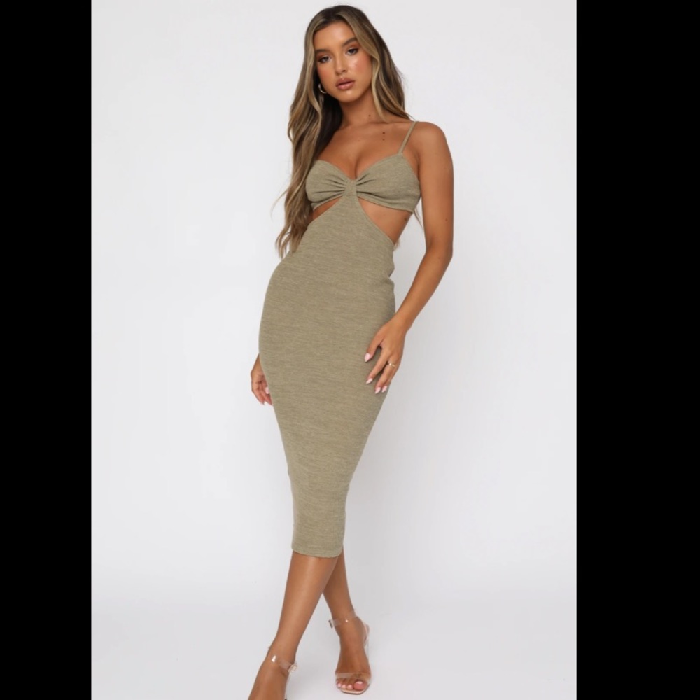White Fox Level Headed midi dress khaki
